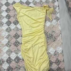 Lucy in the Sky Yellow Asymmetrical Ruched Cocktail Dress